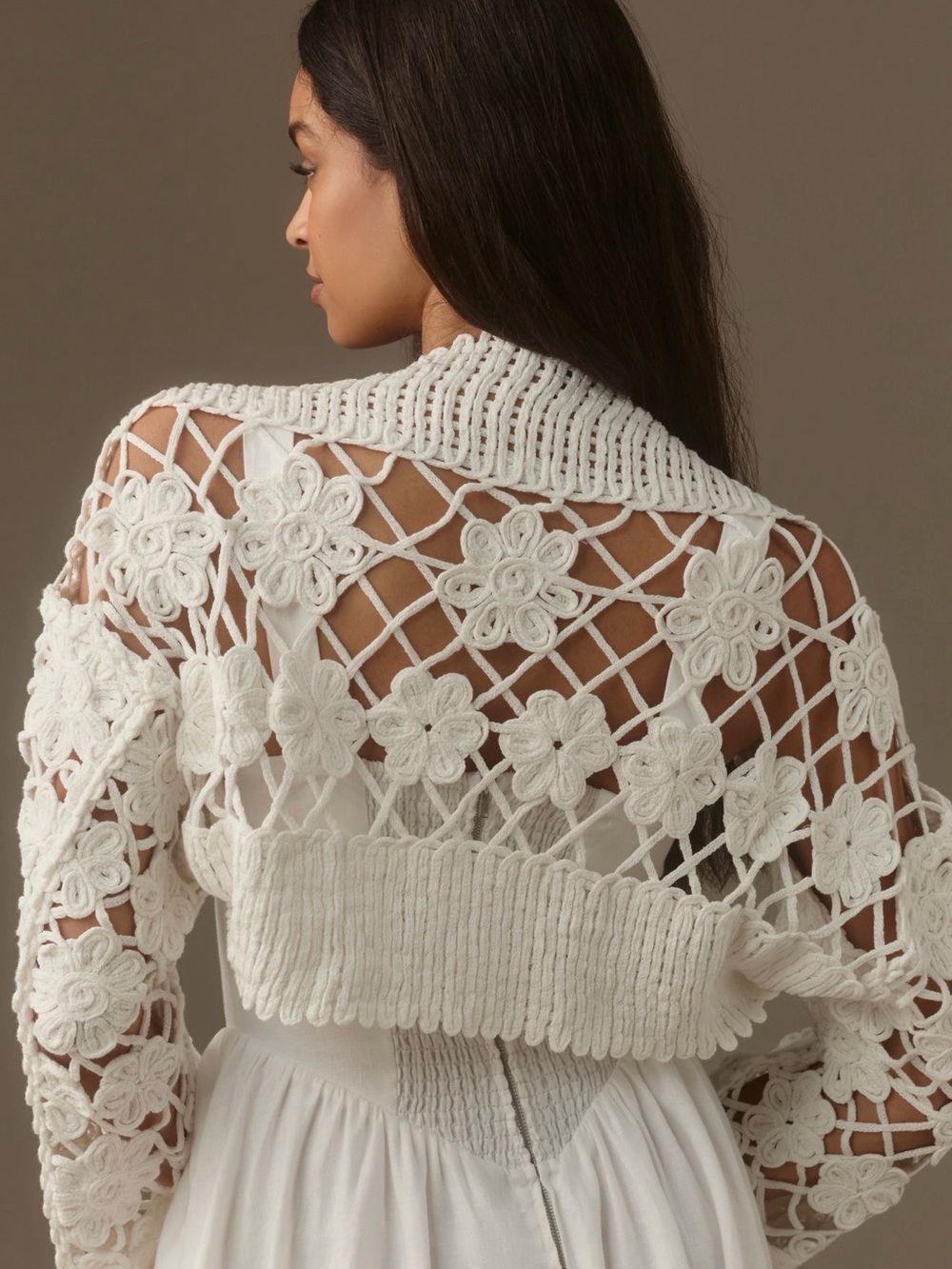 Current Air White Crochet Floral Open-Knit Sweater